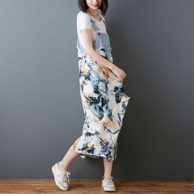 韓系荷葉邊牛仔拼接設計背帶款連身裙（8色）