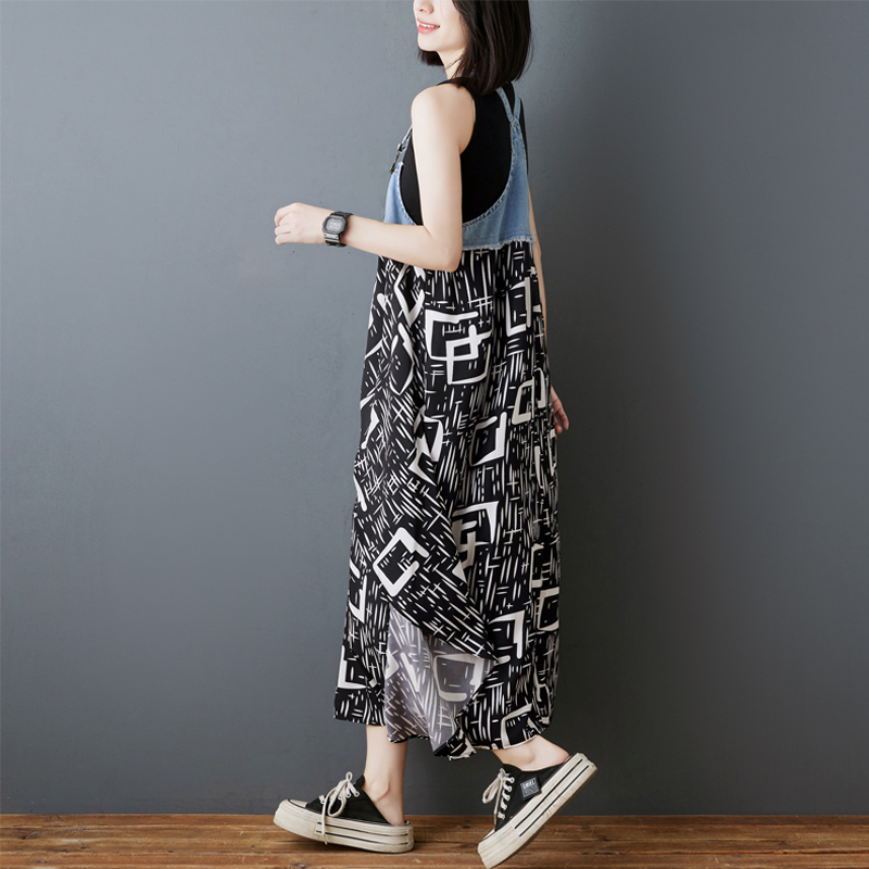 韓系荷葉邊牛仔拼接設計背帶款連身裙（8色）