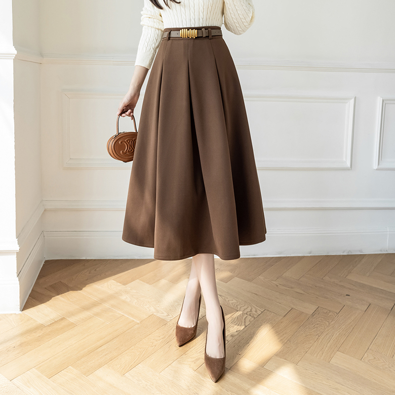 高腰遮胯顯瘦長款百褶A字裙(2色)