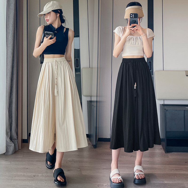 薄款高腰A字寬腳九分裙褲(2色)