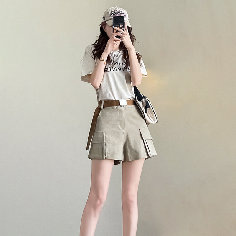 高腰寬鬆寬腿顯瘦工裝牛仔短褲