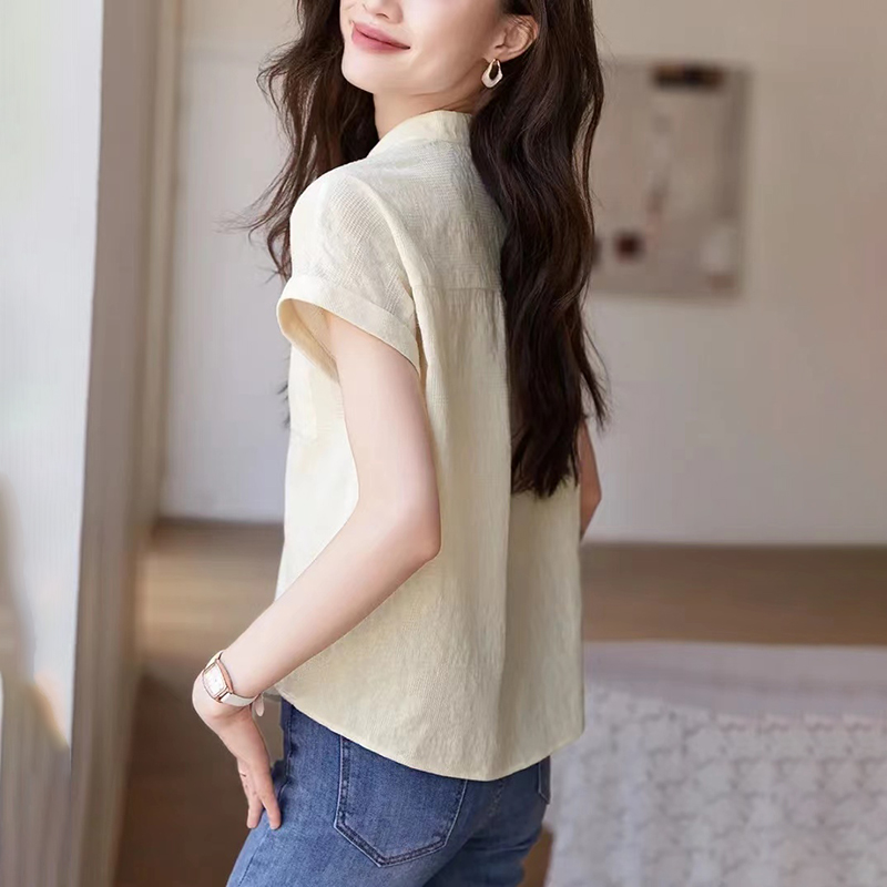 時尚小V領連肩袖襯衫(2色)