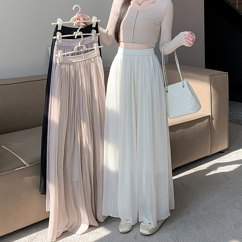 琉璃紗千褶垂感寬鬆闊腿裙褲(4色)