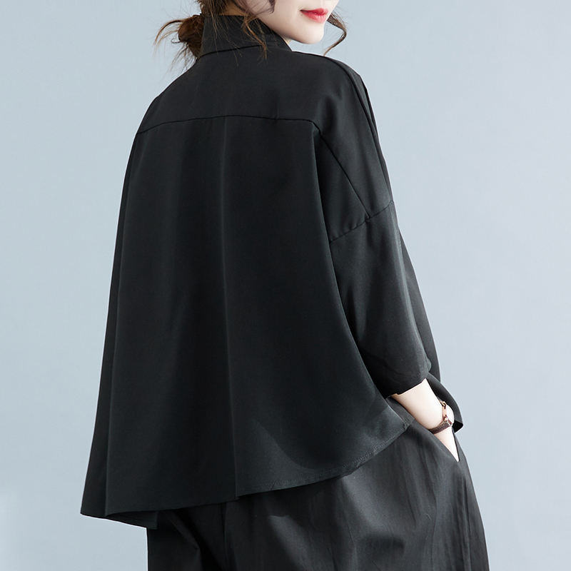 不對稱設計寬鬆七分袖襯衫(2色)