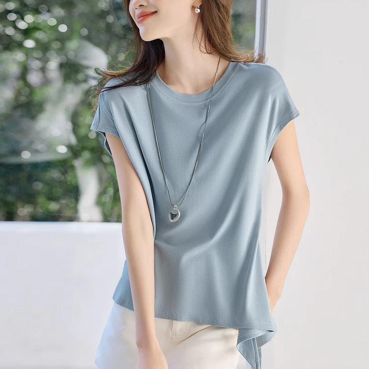 褶皺綁帶設計圓領短袖T恤