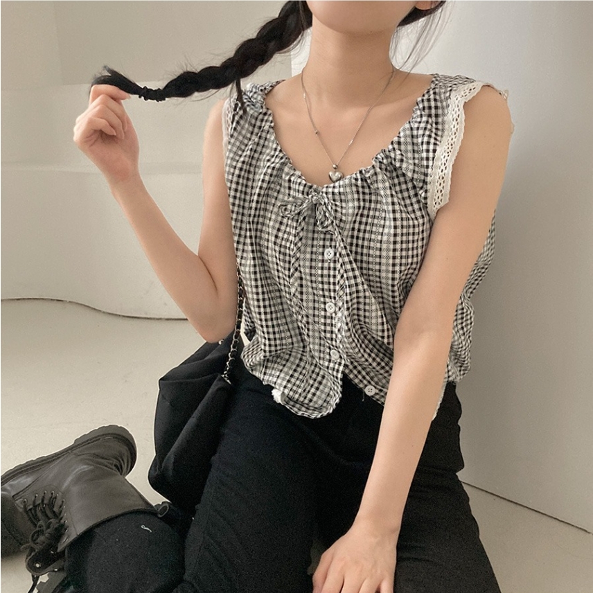 別緻設計感小眾繫帶顯瘦無袖襯衫(2色)