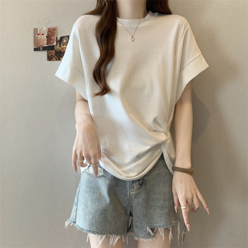 純色下擺扭結設計蝙蝠袖T恤(3色)