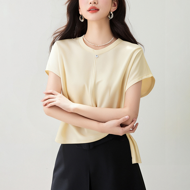 瘦褶皺收腰設計氣質圓領T恤(2色)