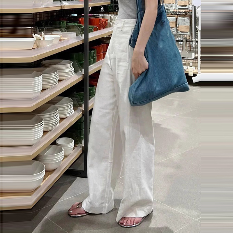 高腰垂感直筒休閒闊腿褲