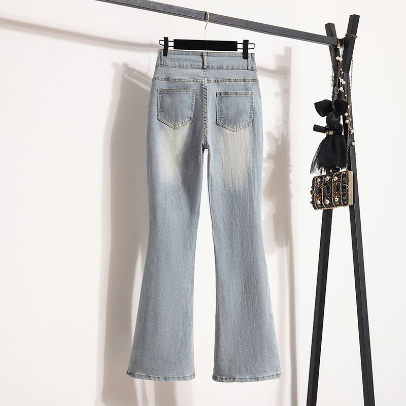 高腰彈性復古微喇叭牛仔褲