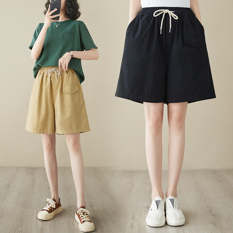 休閒鬆緊腰繫帶直筒短褲(2色)