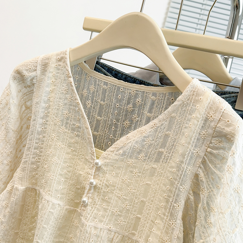 新款V領防曬雪紡短袖襯衫