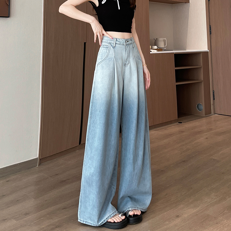 寬鬆垂感漸變色軟闊腿牛仔褲