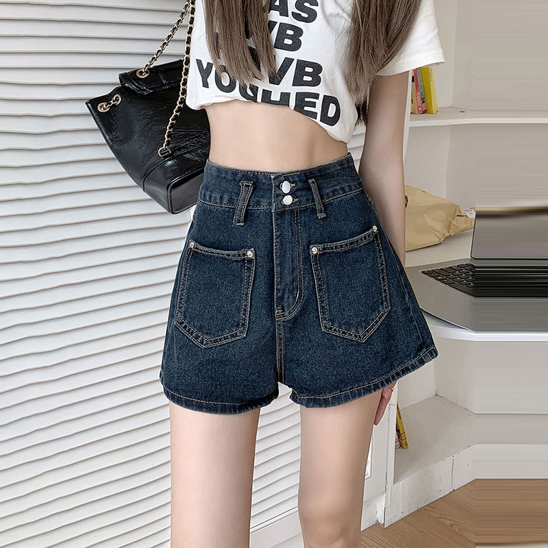 復古高腰A字直筒牛仔短褲