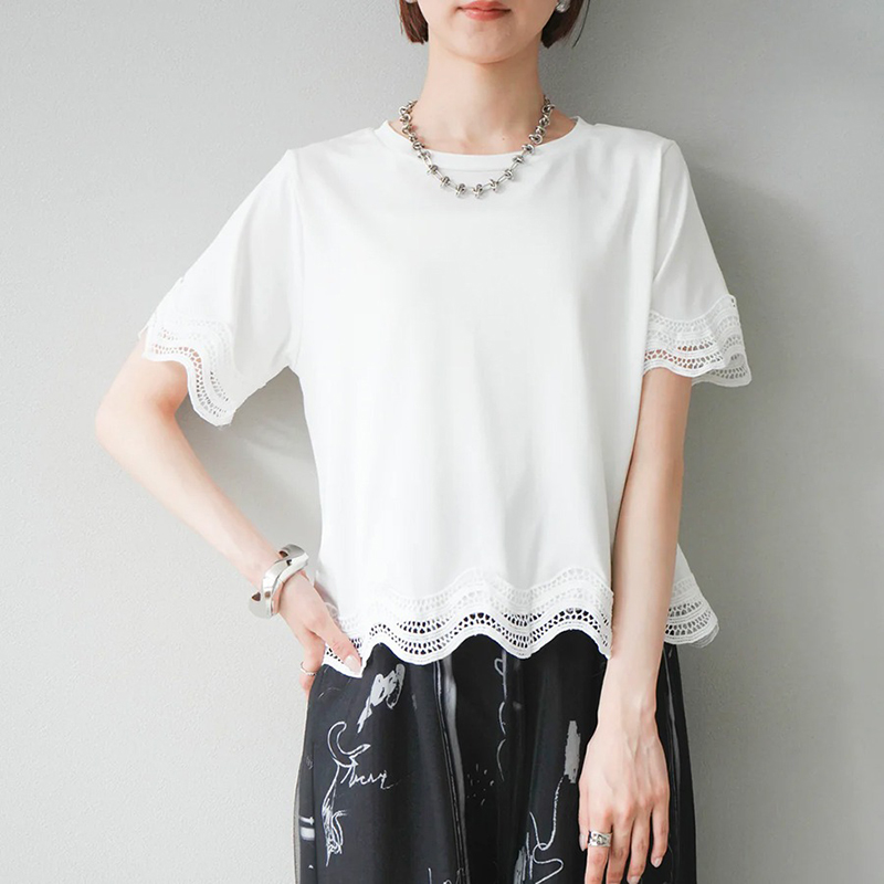 簡約圓領繡拼接短袖T恤(2色)