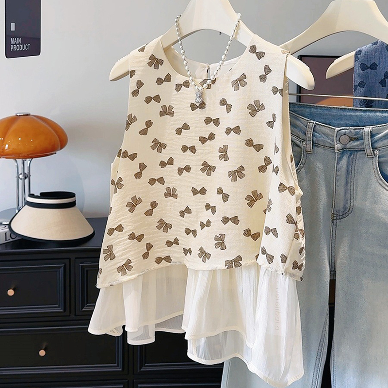 甜美不規則蝴蝶結無袖襯衫(2色)