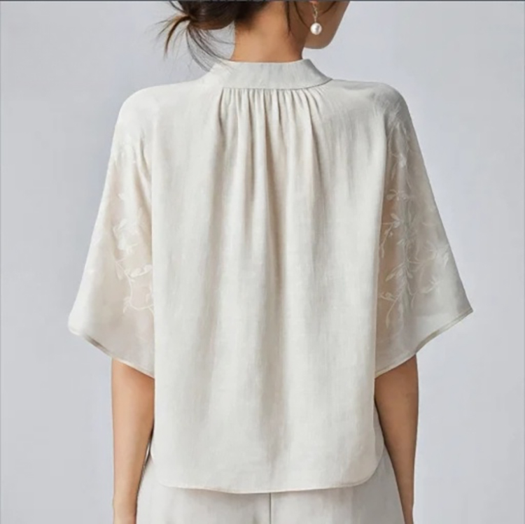 日系立領系扣中袖小衫