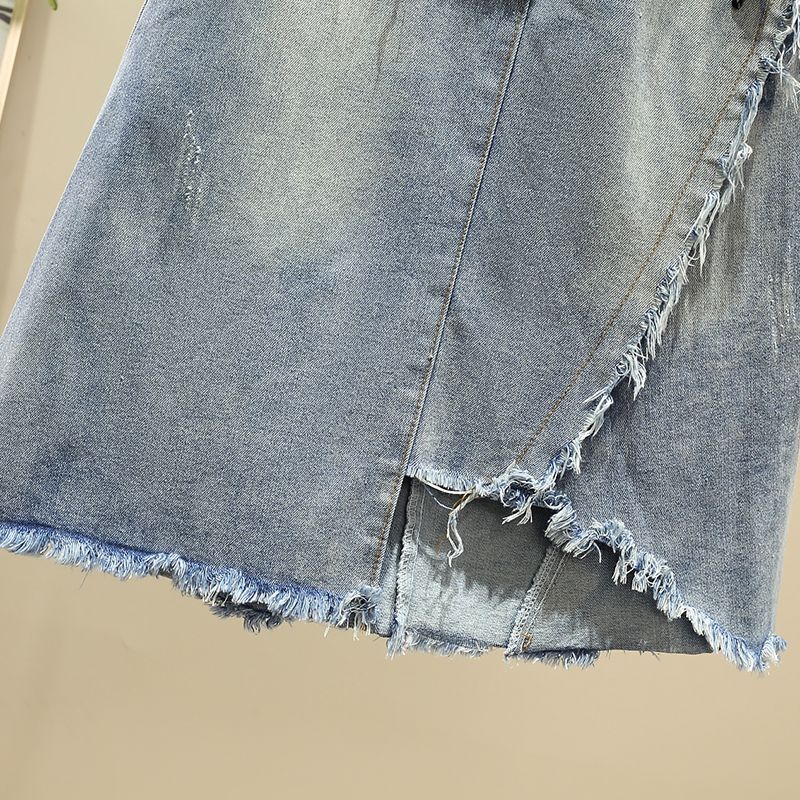 不規則高腰A字牛仔半身裙