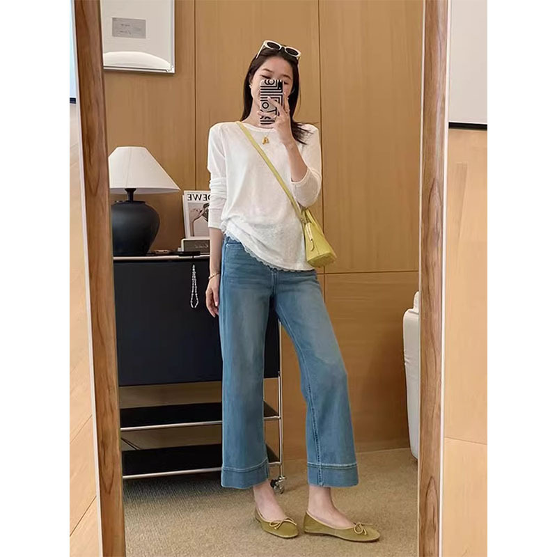 復古大尺碼彈力微喇九分牛仔褲