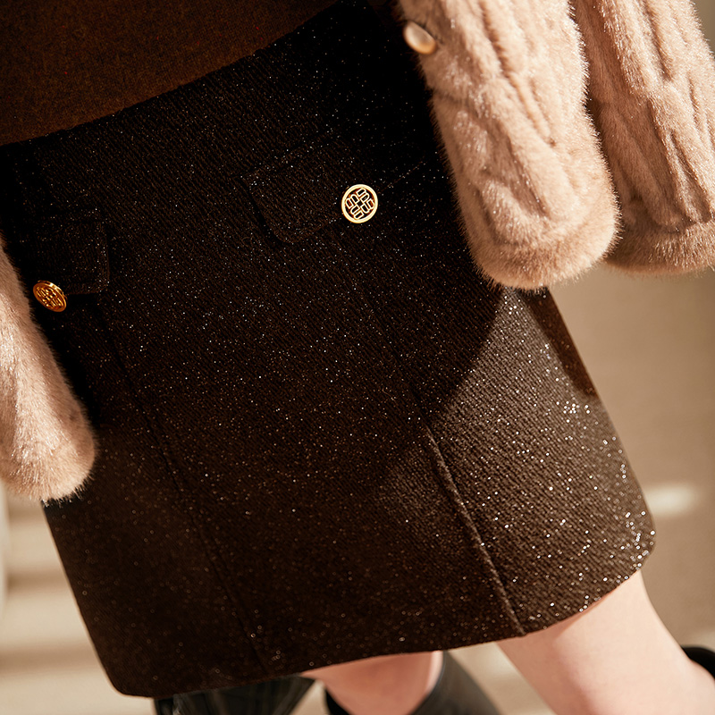 小香風亮絲細閃髙腰A字短裙