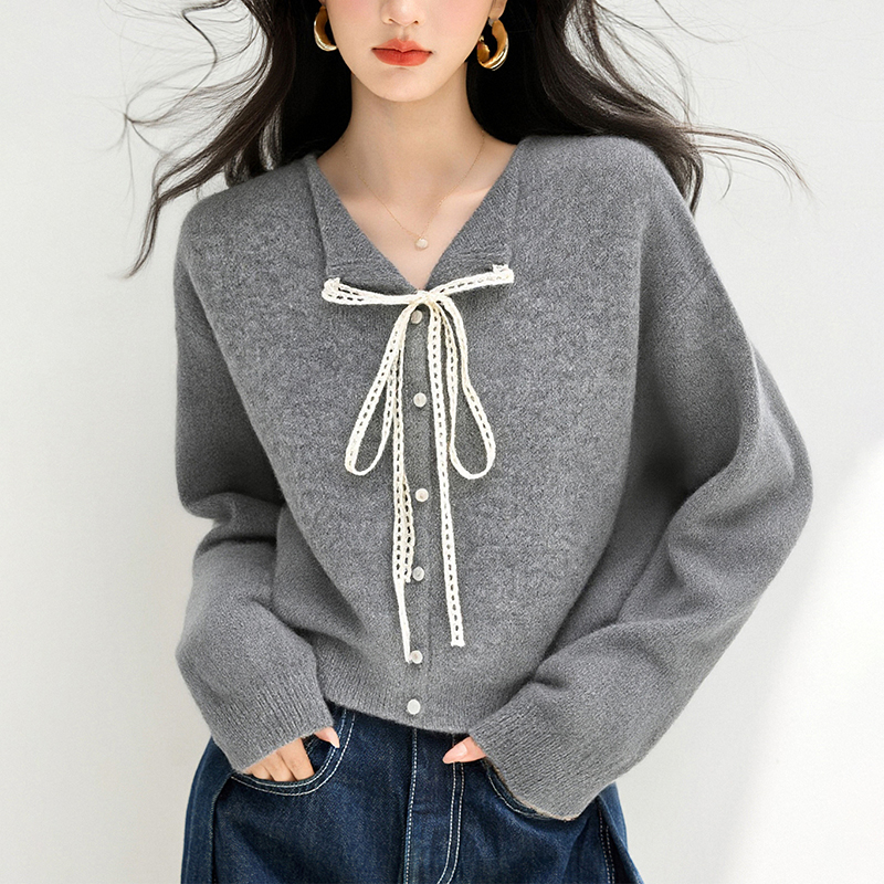 軟糯寬鬆蝴蝶結裝飾針織衫(2色)