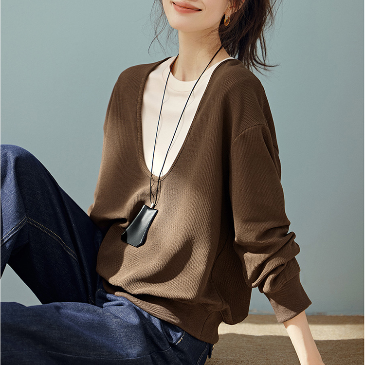 大U領疊穿假二件寬鬆休閒衛衣