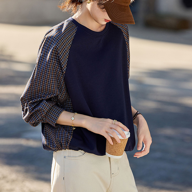 復古條紋拼接假兩件休閒衛衣