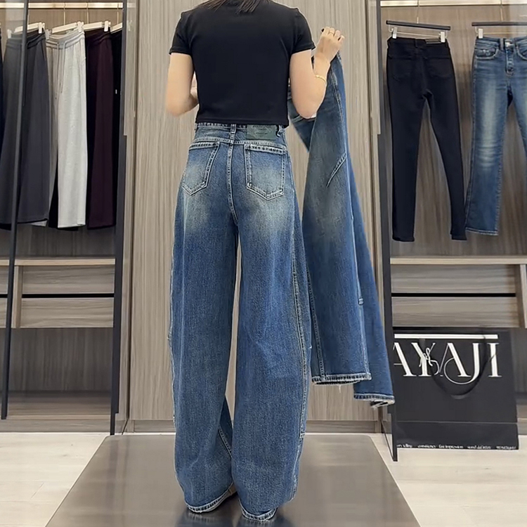 【S-4XL】大尺碼顯瘦寬鬆直筒彎刀寬褲