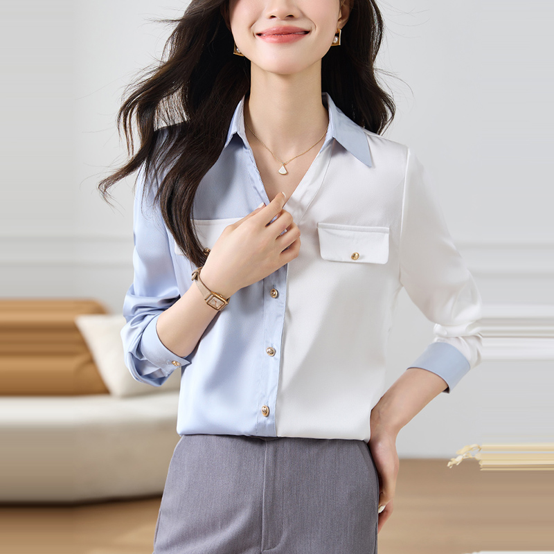 簡約V領撞色長袖襯衫