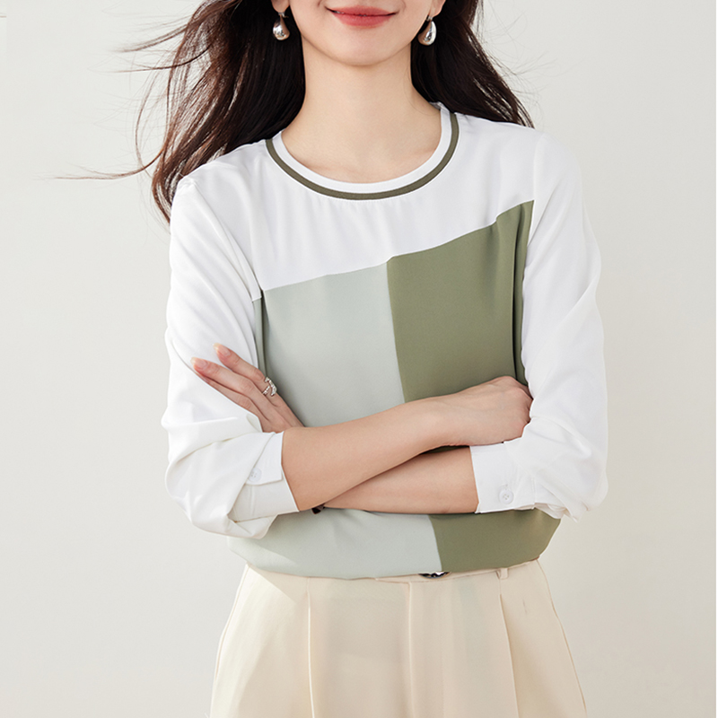 優雅撞色襯衫袖T恤