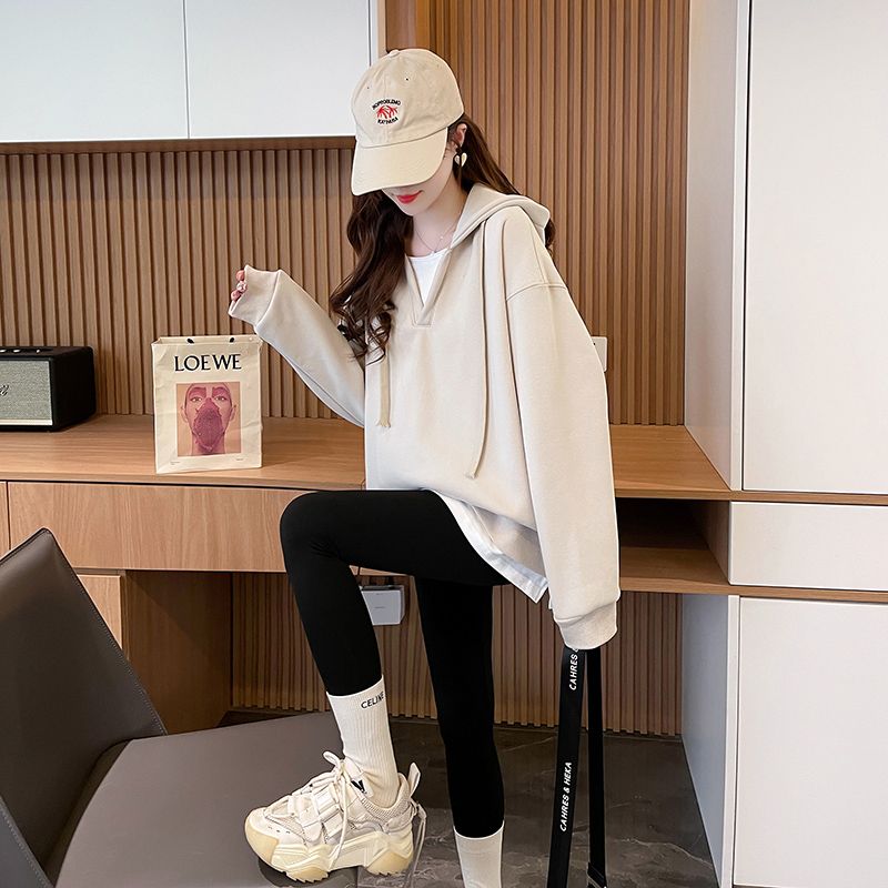 假兩件大尺碼寬鬆長連帽衛衣(2色)