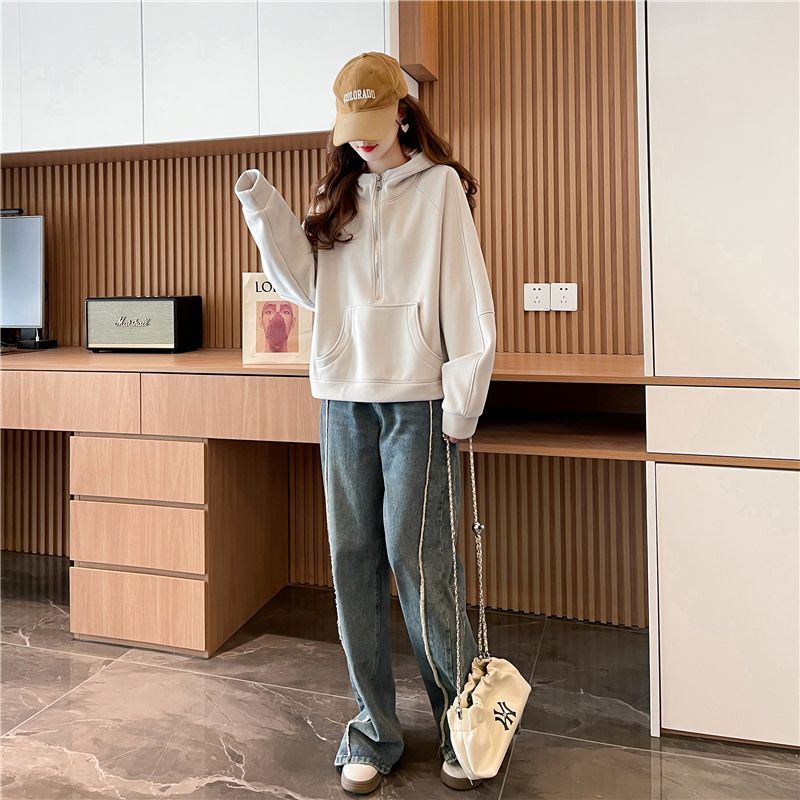 拉鏈連帽寬鬆短衛衣(3色)