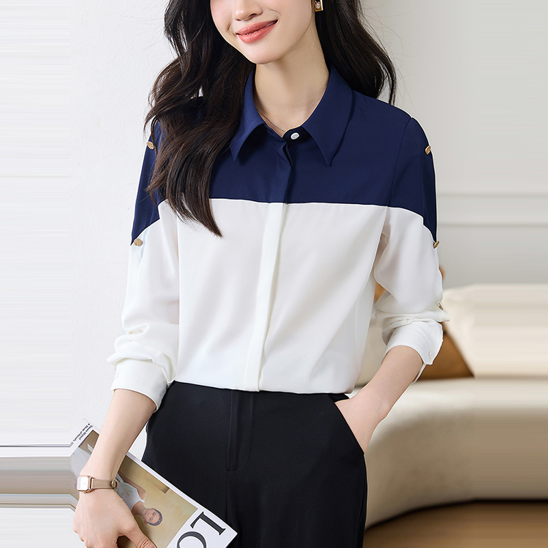 時尚POLO領撞色拼接襯衫