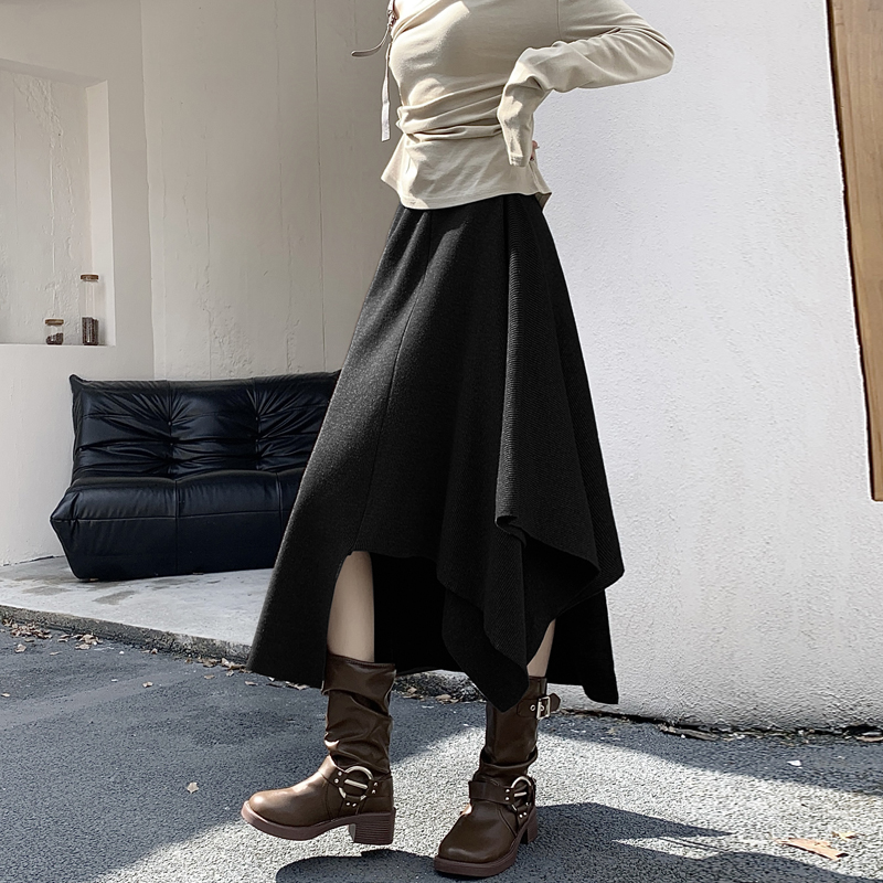 時尚高腰A字不規則針織半身裙(2色)