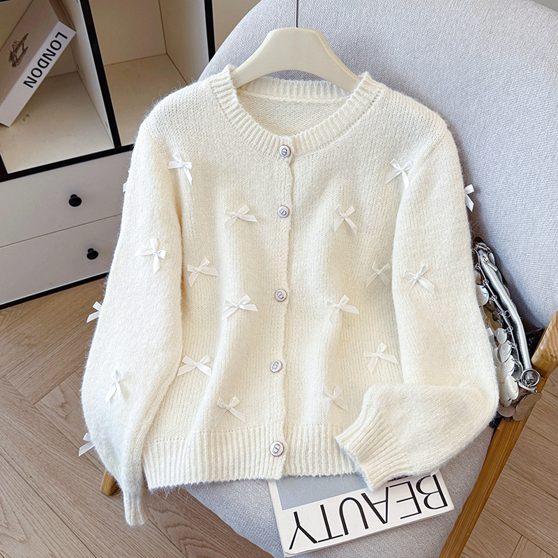 韓版蝴蝶結裝飾針織開襟衫(2色)