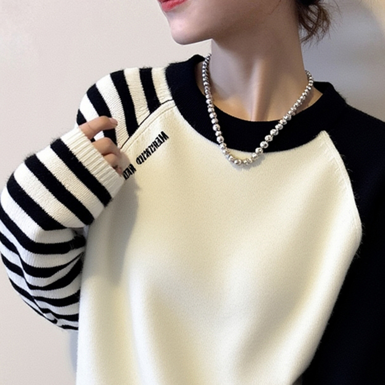 韓系黑白撞色條紋針織衫