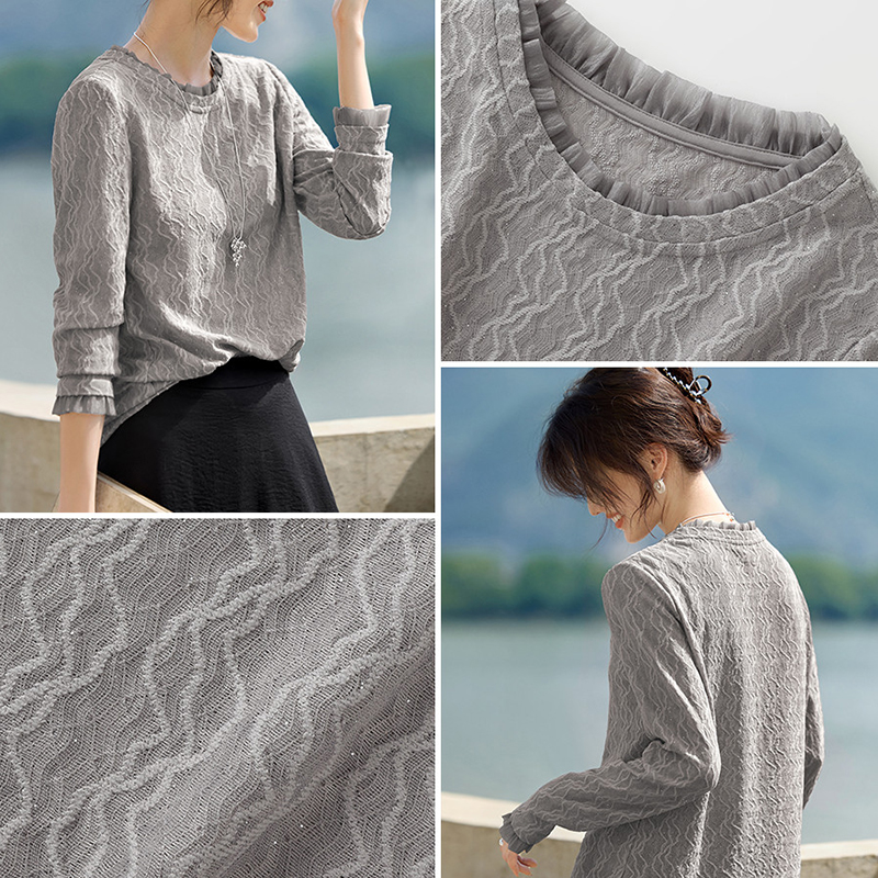 優雅百搭圓領肌理長袖T恤