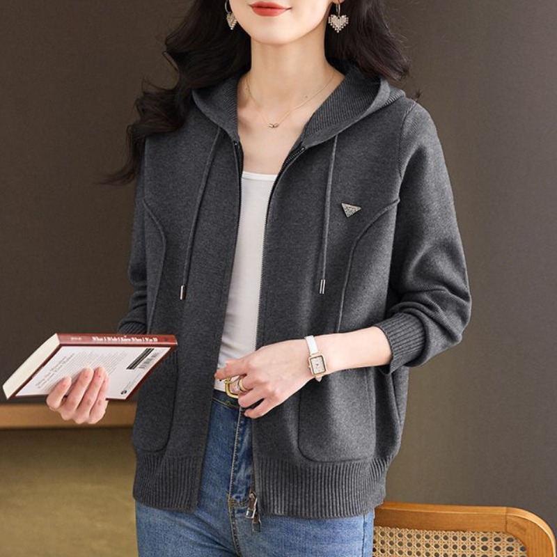 休閒連帽領拉鍊針織開衫(5色)