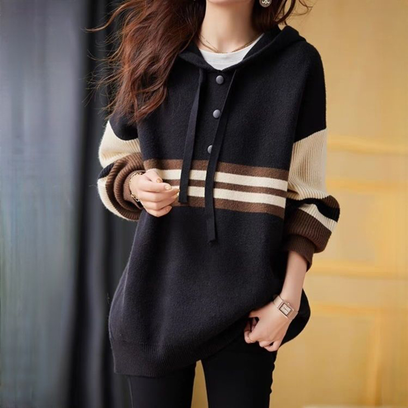 時尚連帽領針織毛衣衛衣(2色)