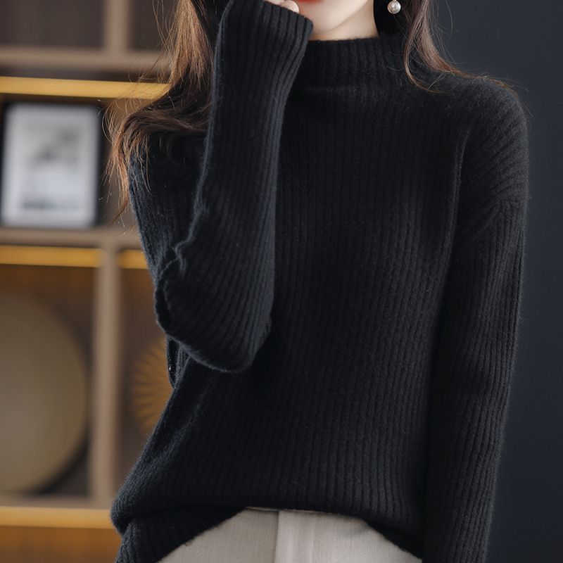 寬鬆半高領長袖針織毛衣(4色)