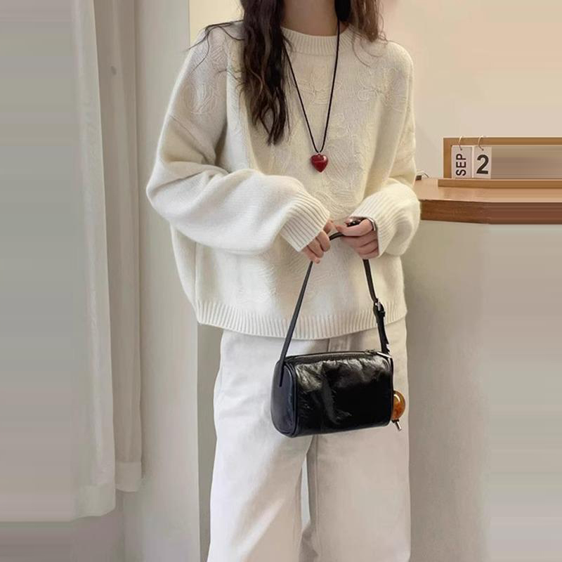 時尚提花圓領長袖針織毛衣(2色)