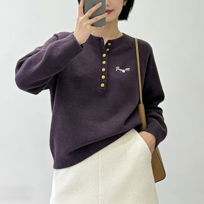 百搭半開領繫扣針織毛衣(2色)