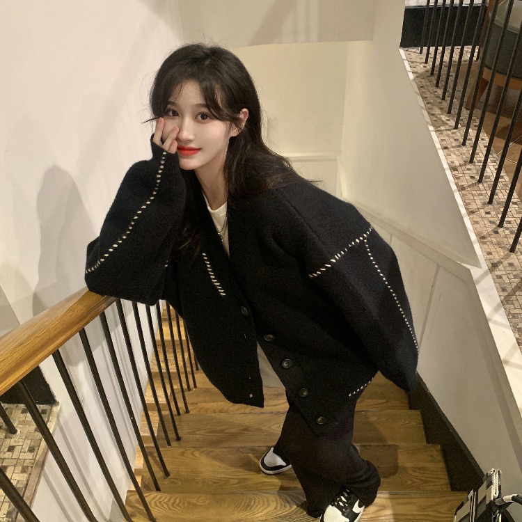 百搭V領長袖針織開襟衫(2色)