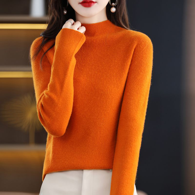 時尚簡約半高領長袖針織衫(7色)