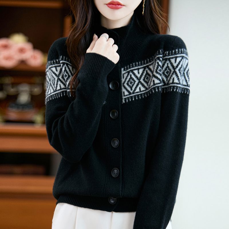 百搭立領提花加厚針織開襟衫(4色)