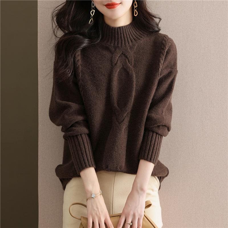 寬鬆慵懶半高領麻花針織毛衣(3色)