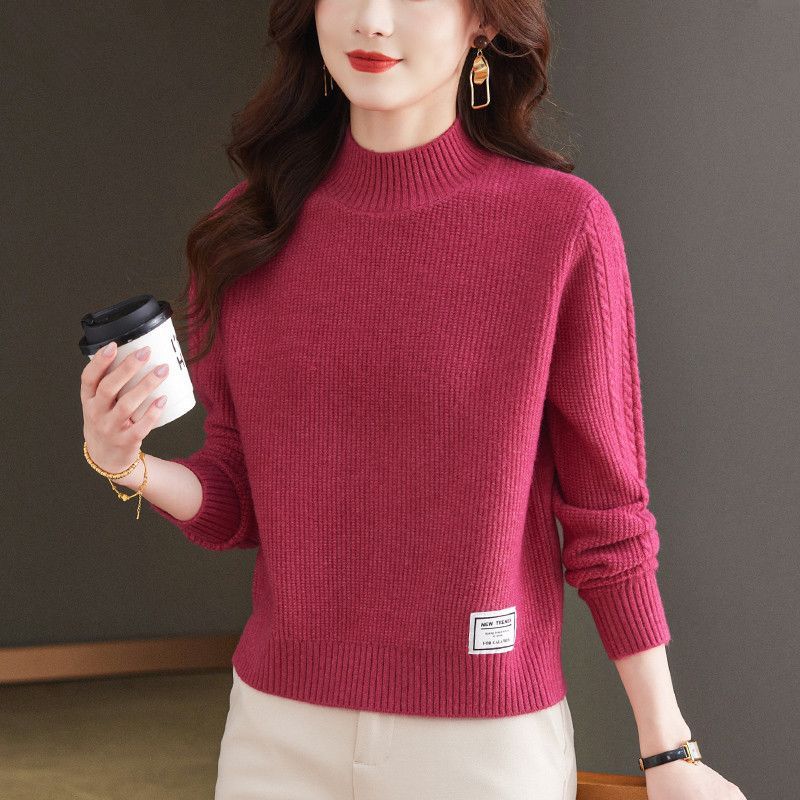 洋氣半高領長袖針織毛衣(5色)