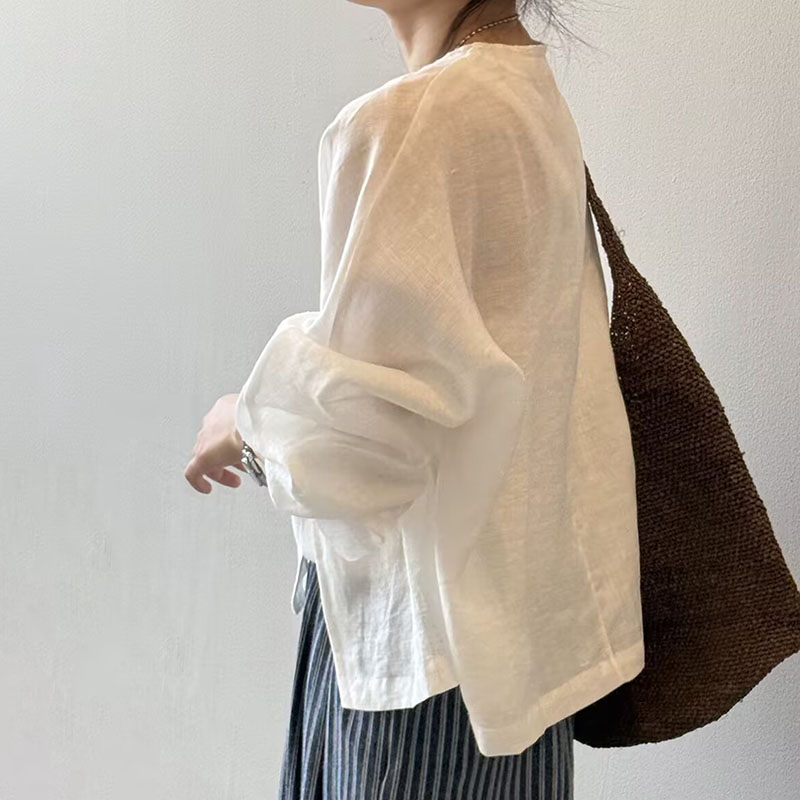 日系復古文藝棉麻長袖防曬衫(2色)