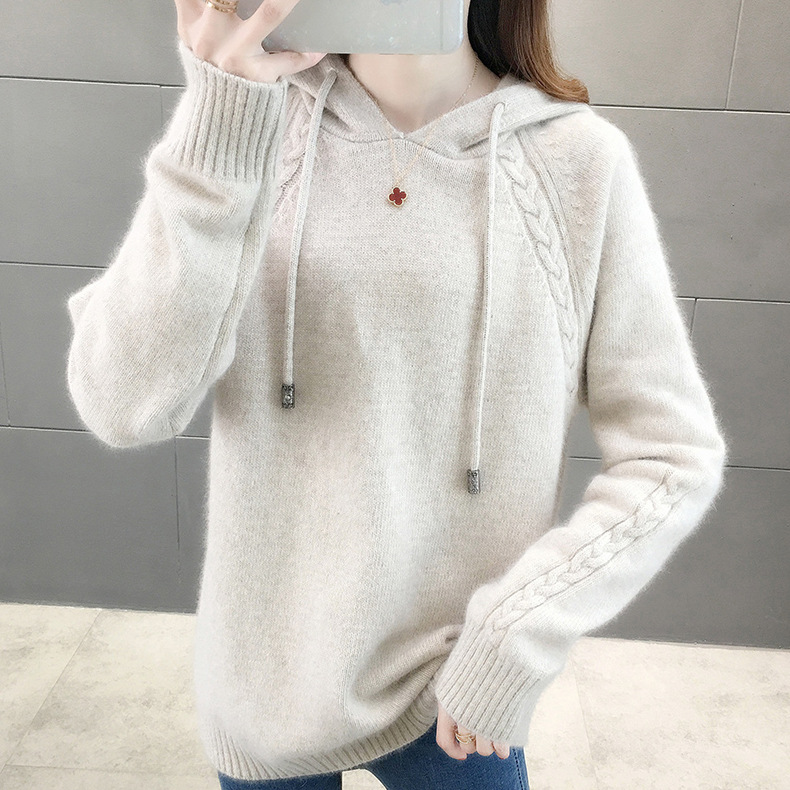 慵懶風圓領長袖連帽針織衛衣(5色)