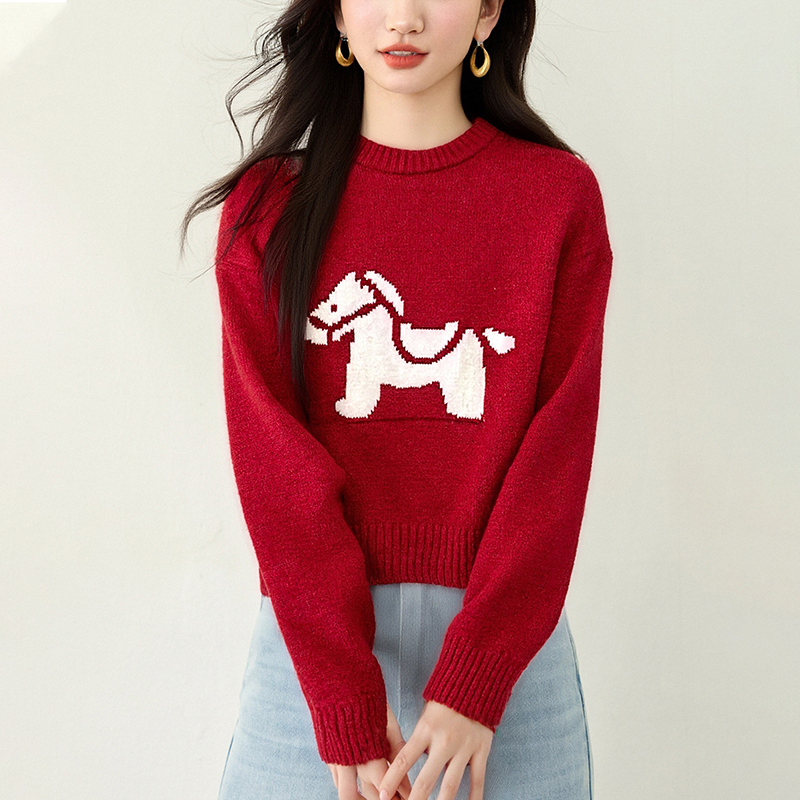 軟糯圓領提花針織毛衣